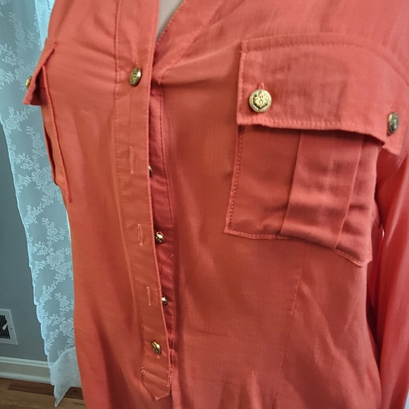 JoyJoy Button Blouse burnt orange L - Picture 2 of 11